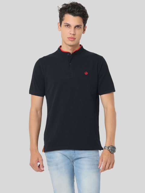 Men's Short Sleeve Henley Neck T-Shirt, Black