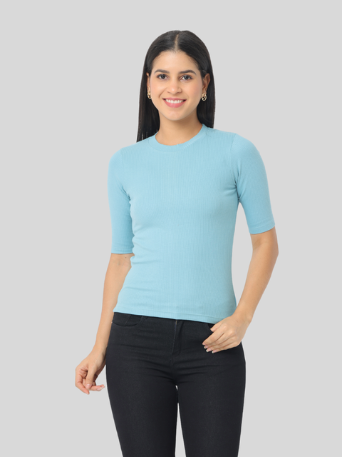 Women's Turquoise Blue Short Sleeve Crew Neck T-Shirt
