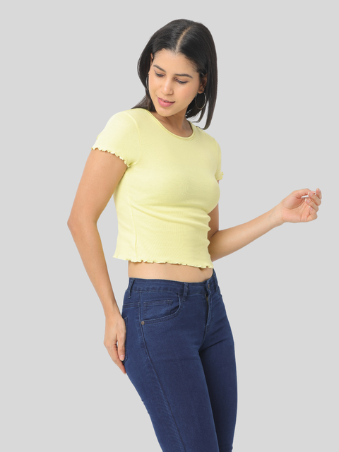 Women's Yellow Short Sleeves Cropped T-Shirt