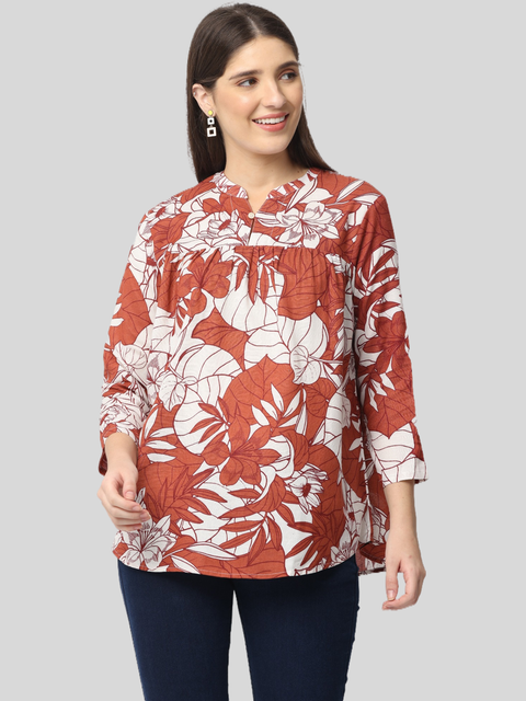 Women's Rust Printed Cotton Kurta Top