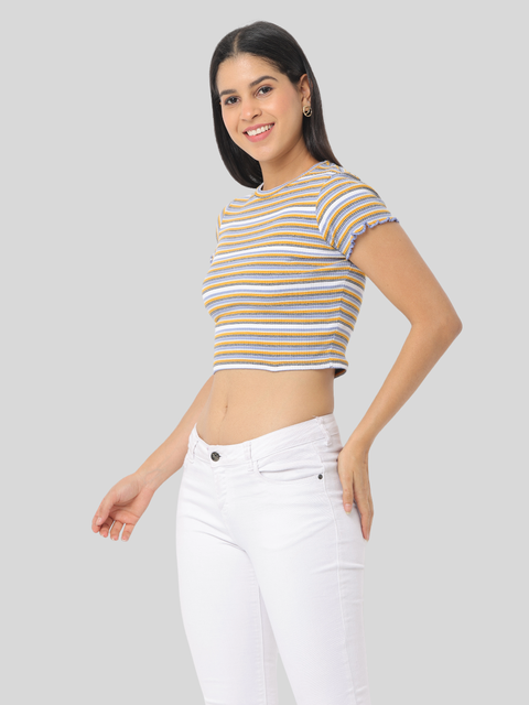 Women's Striped Cropped T-Shirt, Short Sleeves