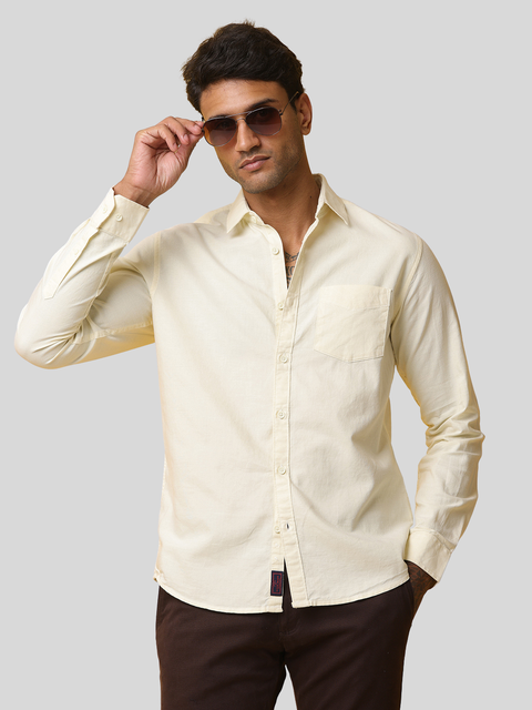 Men's Yellow Slim Fit Solid Full Sleeve Casual Shirt