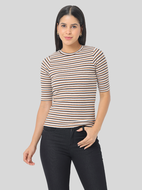 Women's Striped Short Sleeve Cropped T-Shirt