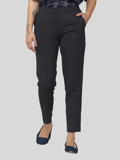 Women's Black Elasticated Slim Fit Formal Trouser