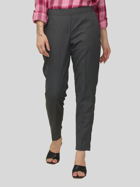 Women's Dark Grey Elasticated Slim Fit Formal Trouser