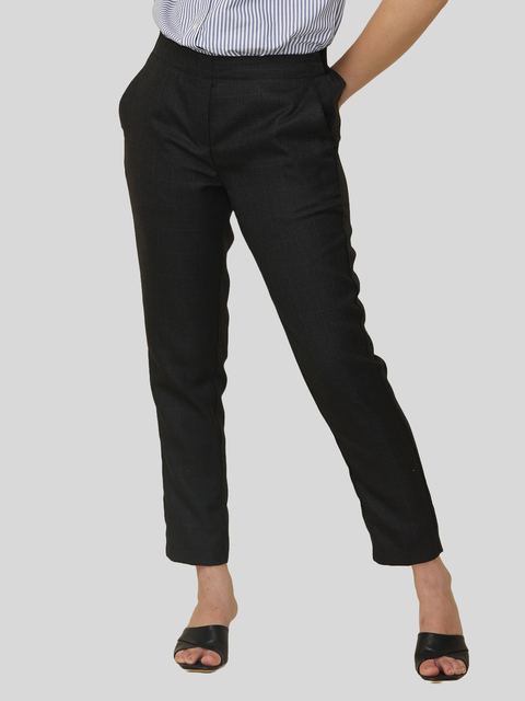 Women's Elaticated Formal Trousers, Twill Black