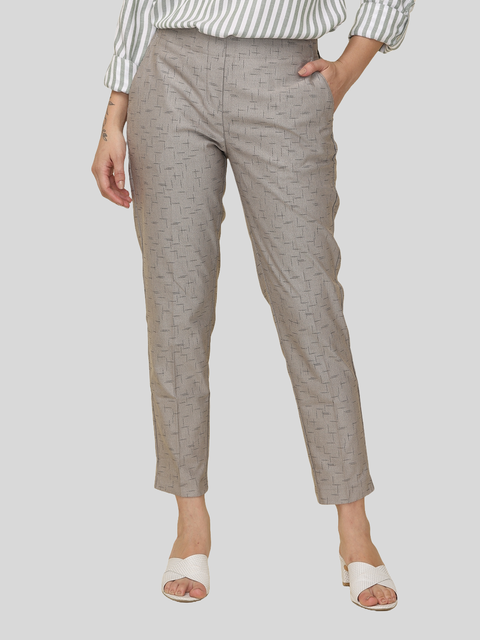 Women's Grey  Elasticated Slim Fit Formal Trouser