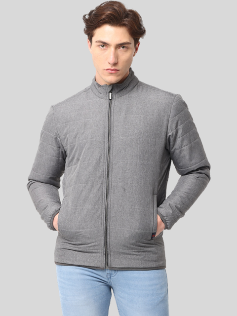 Men's Slim fit Full Sleeve Puffer Jacket, Light Grey