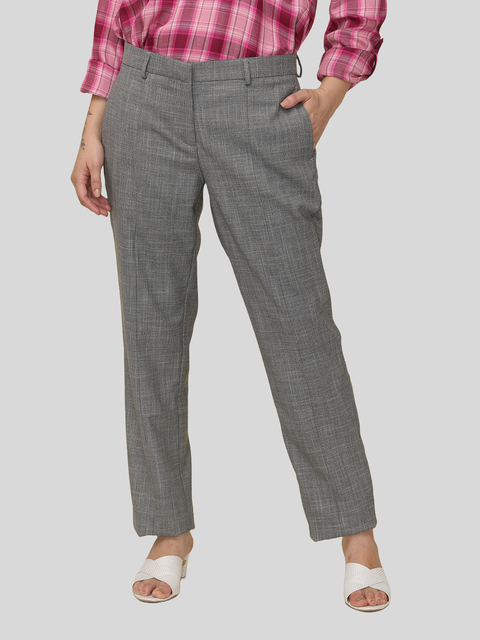 Women's Pleated Solid Formal Trouser, Grey Dobby