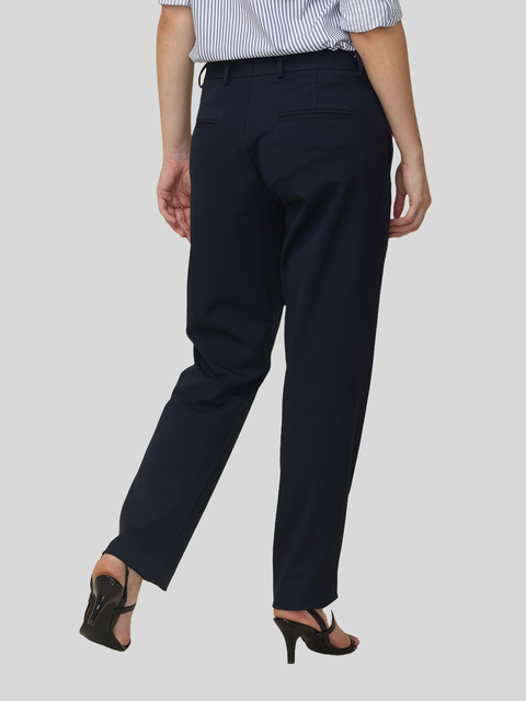 Women's Pleated Solid Formal Trouser, Navy Blue