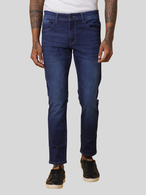 Men's Slim Fit Dark Grey Mid Faded Strechable Denim Jeans