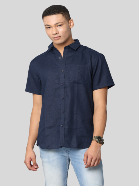 Men's Linen Slim Fit Casual Half Sleeve Shirt