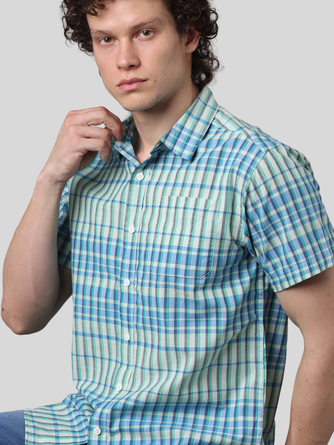 Men's Half Sleeve Checked Slim Fit Casual Shirt