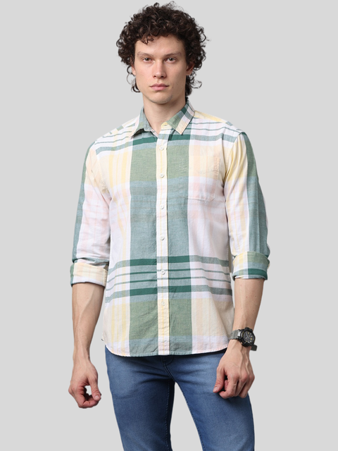 Men's Long Sleeve Checkered Slim Fit Casual Shirt
