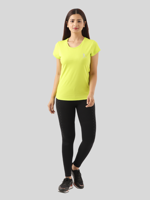 Women's Green Slim Fit Athleisure Crew Neck T-Shirt