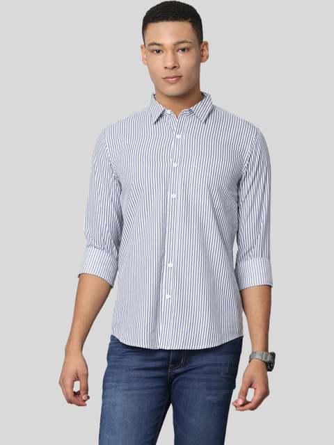 Men's Blue Striped Full Sleeve Casual Shirt