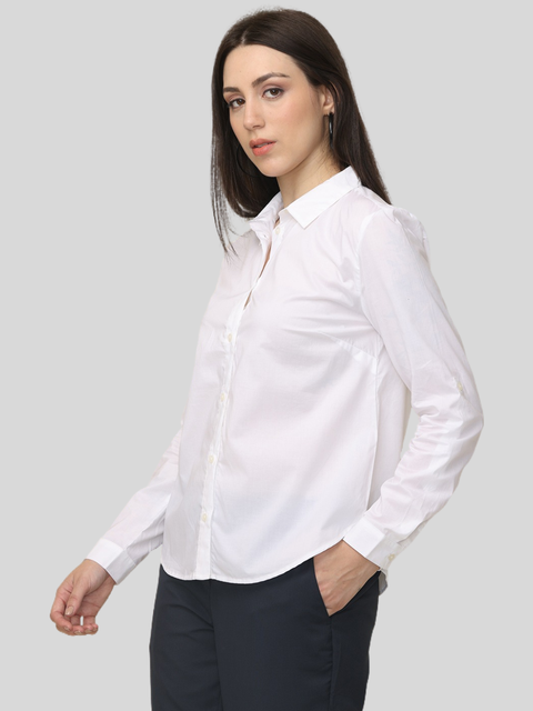 Women's White Slim Fit Cotton Formal Shirt