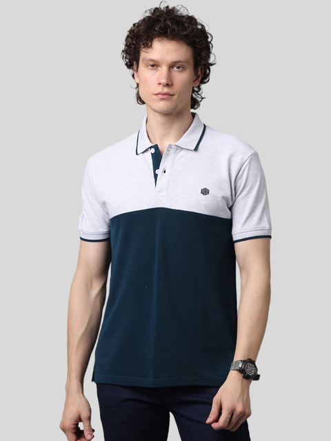 Men's Teal and Grey Short Sleeve Cut and Sew Polo T-Shirt