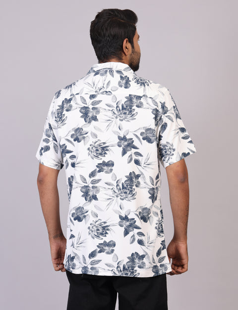 Men’s White Printed Half Sleeve Shirt – Regular Fit