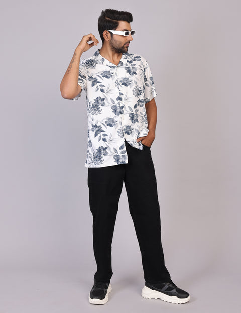 Men’s White Printed Half Sleeve Shirt – Regular Fit