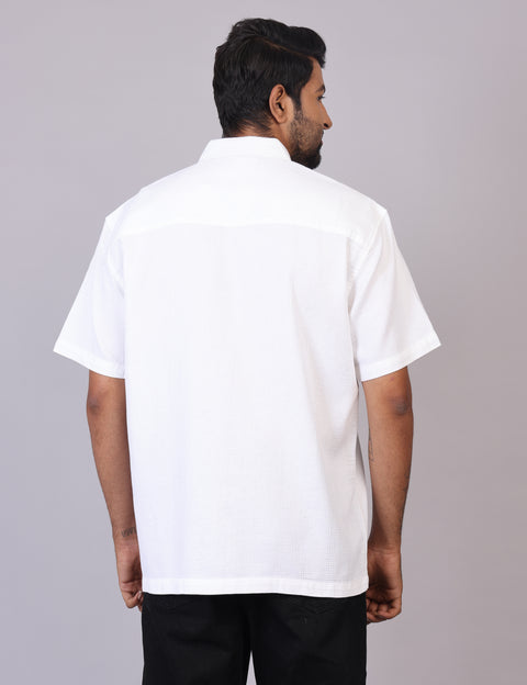 Men’s White Solid Oversized Shirt – Relaxed Fit | 100% Cotton