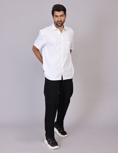 Men’s White Solid Oversized Shirt – Relaxed Fit | 100% Cotton