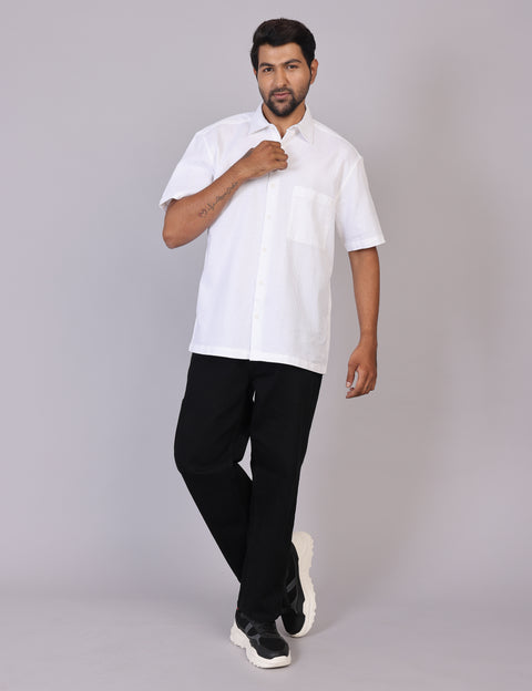 Men’s White Solid Oversized Shirt – Relaxed Fit | 100% Cotton