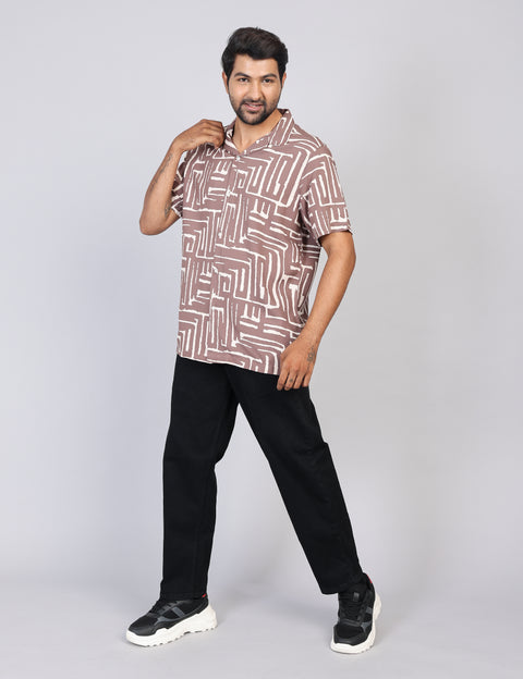 Men’s Brown Printed Half Sleeve Shirt – Regular Fit | 100% Rayon