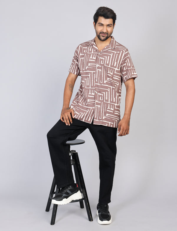 Men’s Brown Printed Half Sleeve Shirt – Regular Fit | 100% Rayon