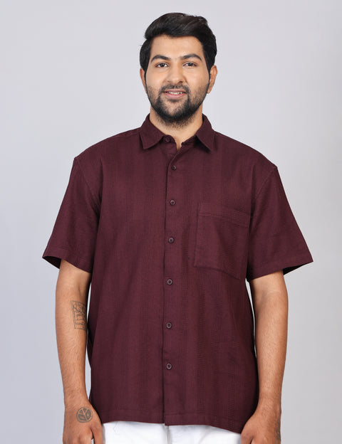 Men’s Maroon Printed Half Sleeve Shirt – Regular Fit | 100% Rayon