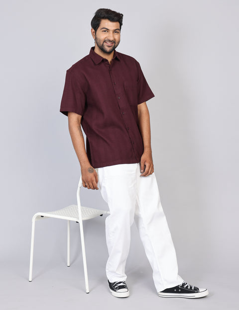 Men’s Maroon Printed Half Sleeve Shirt – Regular Fit | 100% Rayon