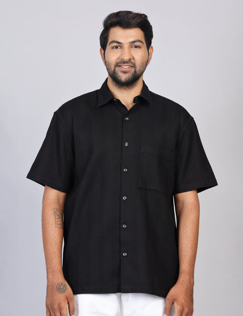 Men’s Black Solid Oversized Shirt – Relaxed Fit | 100% Cotton