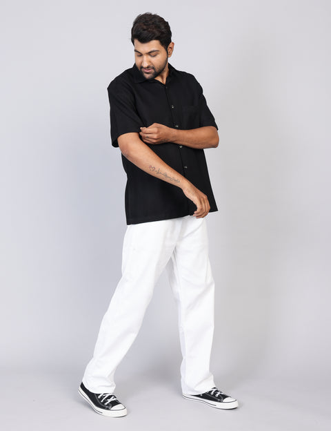 Men’s Black Solid Oversized Shirt – Relaxed Fit | 100% Cotton