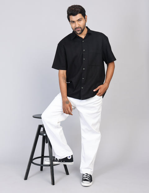 Men’s Black Solid Oversized Shirt – Relaxed Fit | 100% Cotton