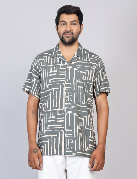 Men’s Green Printed Half Sleeve Shirt – Regular Fit | 100% Rayon