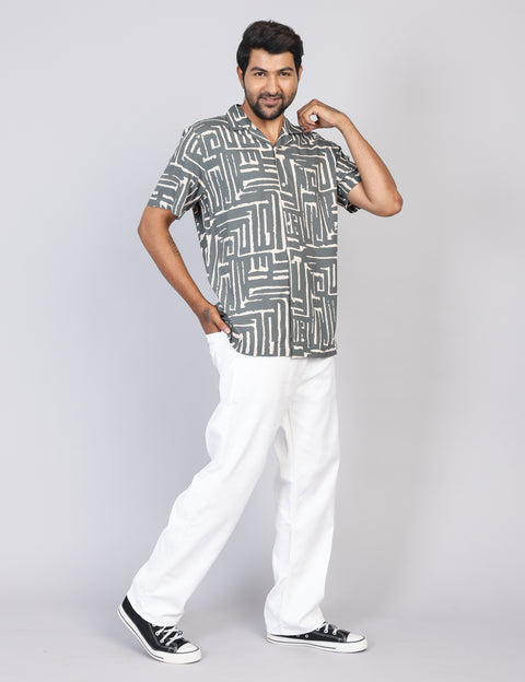 Men’s Green Printed Half Sleeve Shirt – Regular Fit | 100% Rayon