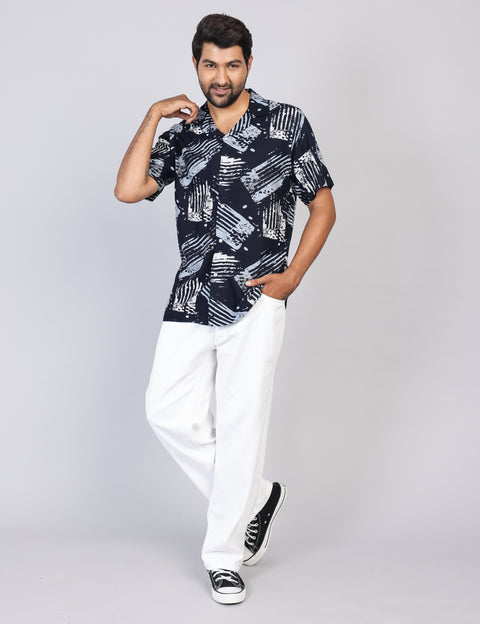 Men’s Green Printed Half Sleeve Shirt – Regular Fit | 100% Rayon