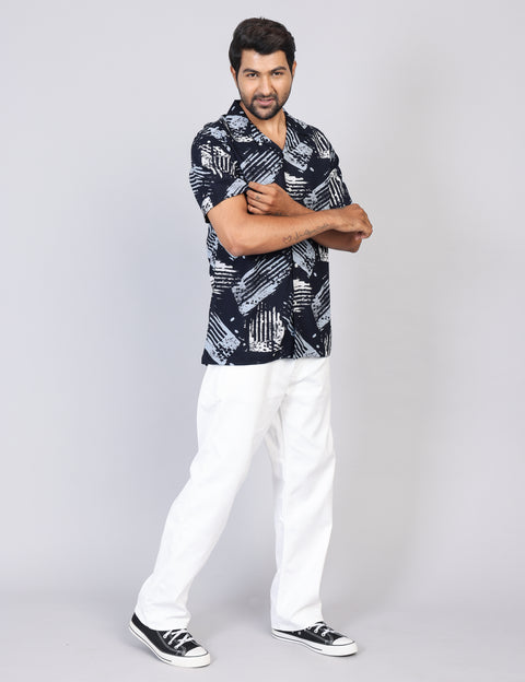 Men’s Green Printed Half Sleeve Shirt – Regular Fit | 100% Rayon