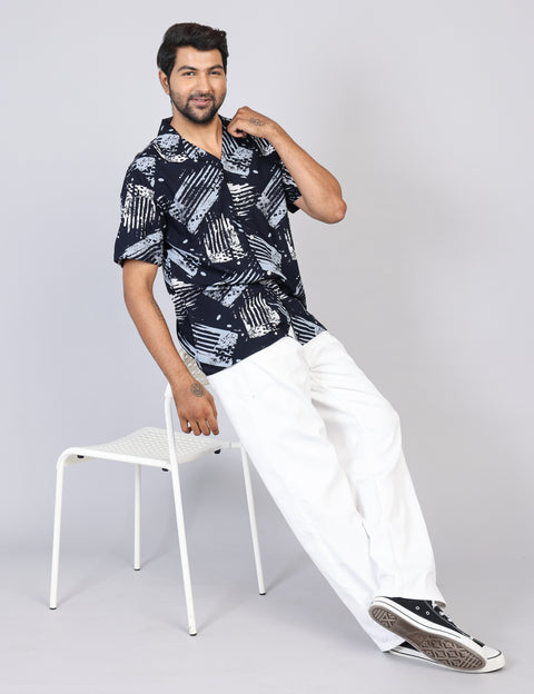 Men’s Green Printed Half Sleeve Shirt – Regular Fit | 100% Rayon