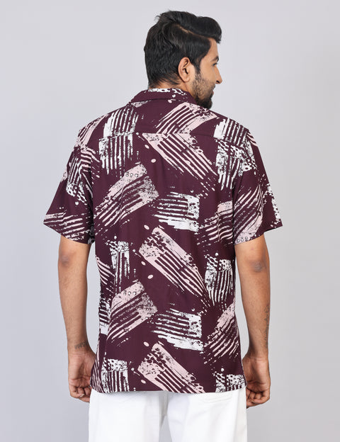 Men’s Maroon Printed Half Sleeve Shirt – Regular Fit | 100% Rayon