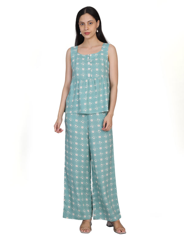 Wearhouse Women's Blue Woven Slim Fit Viscose Coord Set