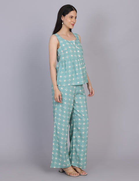 Wearhouse Women's Blue Woven Slim Fit Viscose Coord Set