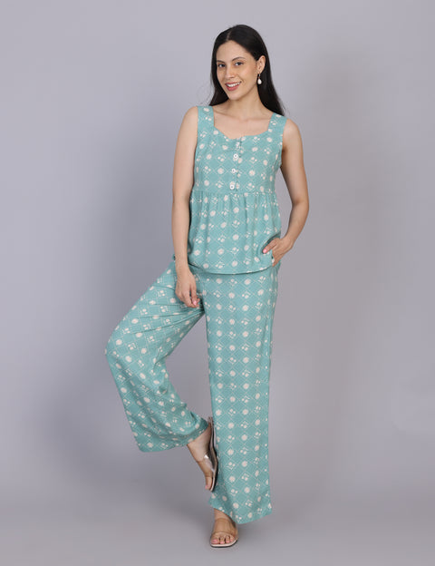 Wearhouse Women's Blue Woven Slim Fit Viscose Coord Set