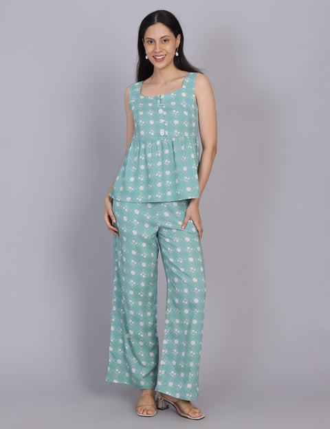 Wearhouse Women's Blue Woven Slim Fit Viscose Coord Set