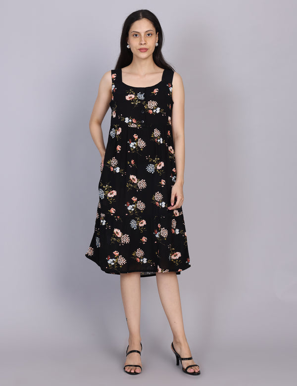 Wearhouse Women's Black Woven Slim Fit Cotton Dress