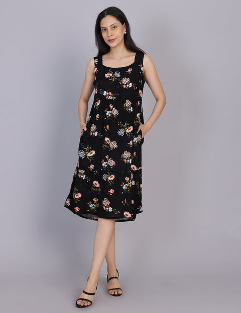 Wearhouse Women's Black Woven Slim Fit Cotton Dress