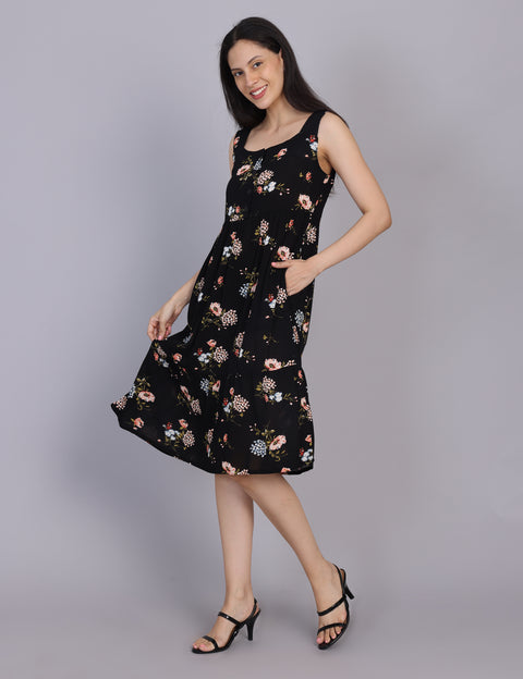 Wearhouse Women's Black Woven Slim Fit Cotton Dress
