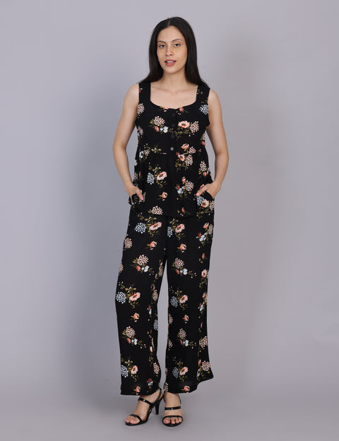 Wearhouse Women's Black Woven Slim Fit Viscose Coord Set