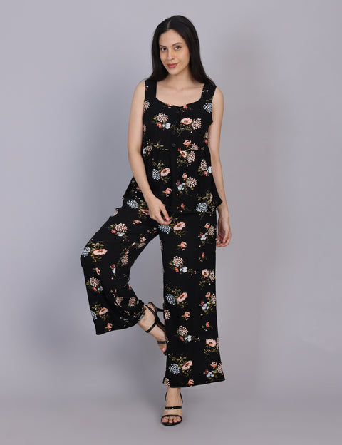 Wearhouse Women's Black Woven Slim Fit Viscose Coord Set