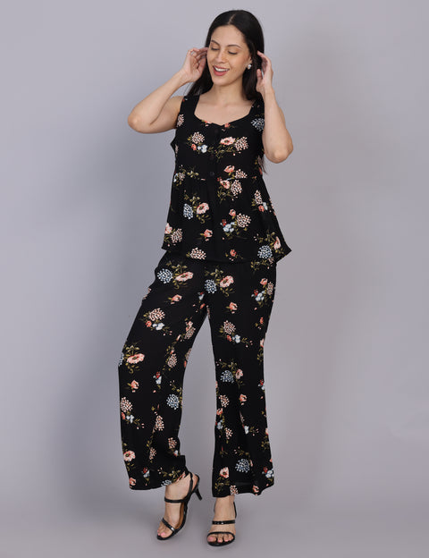 Wearhouse Women's Black Woven Slim Fit Viscose Coord Set